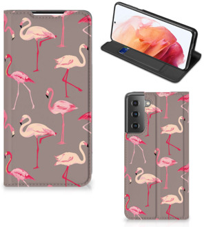 B2Ctelecom Stand Case Samsung Galaxy S21 Hoesje met naam Flamingo