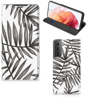 B2Ctelecom Stand Case Samsung Galaxy S21 Hoesje met Tekst Leaves Grey