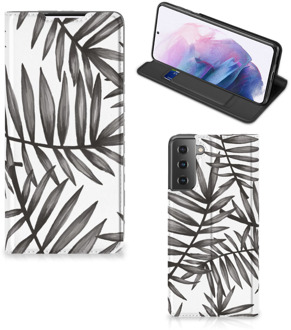 B2Ctelecom Stand Case Samsung Galaxy S21 Plus Hoesje met Tekst Leaves Grey