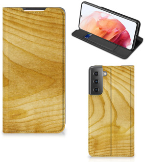 B2Ctelecom Stand Case Samsung Galaxy S21 Smart Cover Licht Hout