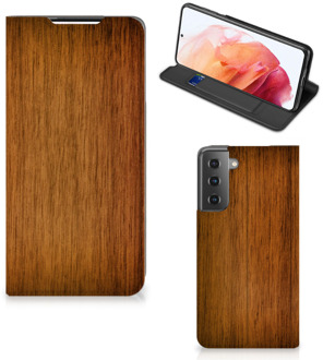 B2Ctelecom Stand Case Samsung Galaxy S21 Telefoonhoesje Donker Hout