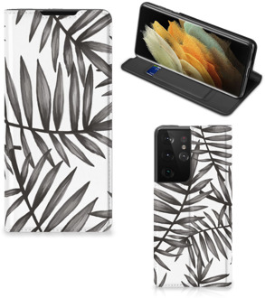 B2Ctelecom Stand Case Samsung Galaxy S21 Ultra Hoesje met Tekst Leaves Grey