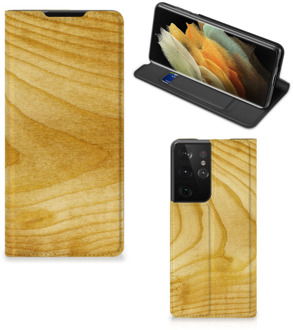 B2Ctelecom Stand Case Samsung Galaxy S21 Ultra Smart Cover Licht Hout