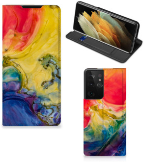 B2Ctelecom Stand Case Samsung Galaxy S21 Ultra Smart Cover Watercolor Dark