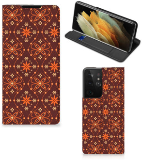 B2Ctelecom Stand Case Samsung Galaxy S21 Ultra Telefoonhoesje Batik Brown