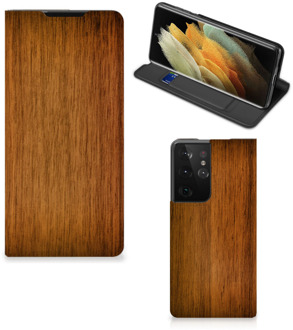 B2Ctelecom Stand Case Samsung Galaxy S21 Ultra Telefoonhoesje Donker Hout