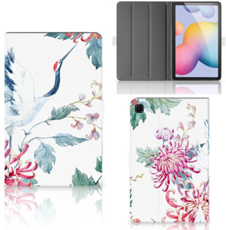 B2Ctelecom Stand Case Samsung Galaxy Tab S6 Lite Cover met Magneetsluiting Super als Cadeau voor Vriendin Bird Flowers