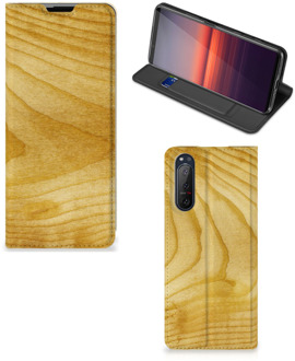 B2Ctelecom Stand Case Sony Xperia 5 II Smart Cover Licht Hout