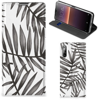 B2Ctelecom Stand Case Sony Xperia L4 Hoesje met Tekst Leaves Grey