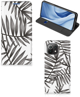 B2Ctelecom Stand Case Xiaomi Mi 11 Lite Hoesje met Tekst Leaves Grey