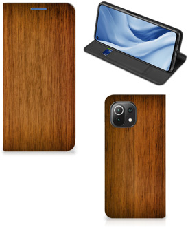 B2Ctelecom Stand Case Xiaomi Mi 11 Lite Telefoonhoesje Donker Hout