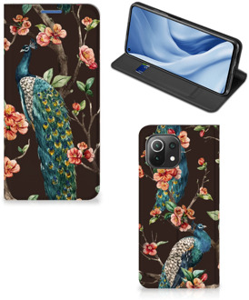 B2Ctelecom Stand Case Xiaomi Mi 11 Lite Telefoonhoesje Pauw met Bloemen