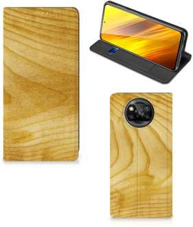 B2Ctelecom Stand Case Xiaomi Poco X3 Smart Cover Licht Hout