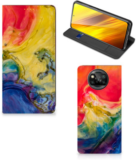 B2Ctelecom Stand Case Xiaomi Poco X3 Smart Cover Watercolor Dark