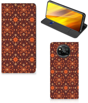 B2Ctelecom Stand Case Xiaomi Poco X3 Telefoonhoesje Batik Brown