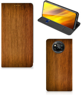 B2Ctelecom Stand Case Xiaomi Poco X3 Telefoonhoesje Donker Hout