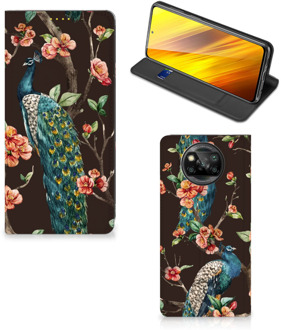 B2Ctelecom Stand Case Xiaomi Poco X3 Telefoonhoesje Pauw met Bloemen