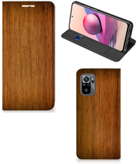 B2Ctelecom Stand Case Xiaomi Redmi Note 10 4G | 10S Telefoonhoesje Donker Hout