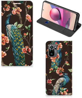 B2Ctelecom Stand Case Xiaomi Redmi Note 10 4G | 10S Telefoonhoesje Pauw met Bloemen