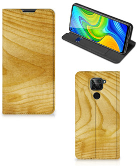 B2Ctelecom Stand Case Xiaomi Redmi Note 9 Smart Cover Licht Hout