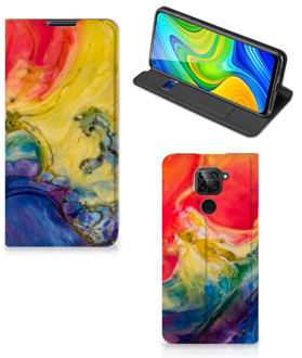 B2Ctelecom Stand Case Xiaomi Redmi Note 9 Smart Cover Watercolor Dark