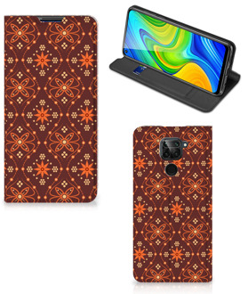 B2Ctelecom Stand Case Xiaomi Redmi Note 9 Telefoonhoesje Batik Brown