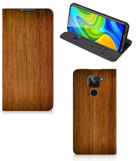 B2Ctelecom Stand Case Xiaomi Redmi Note 9 Telefoonhoesje Donker Hout