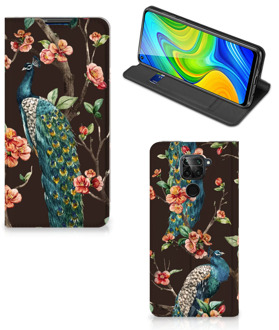 B2Ctelecom Stand Case Xiaomi Redmi Note 9 Telefoonhoesje Pauw met Bloemen