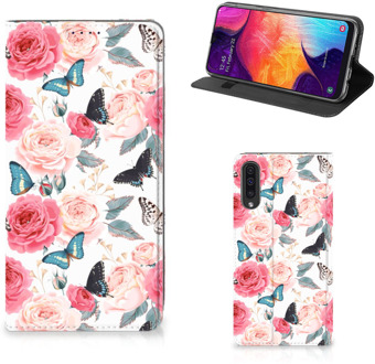 B2Ctelecom Standcase Hoesje Samsung A50 Cover Butterfly Roses