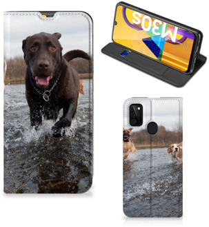 B2Ctelecom Standcase Hoesje Samsung Galaxy M21 Smart Cover Honden Labrador