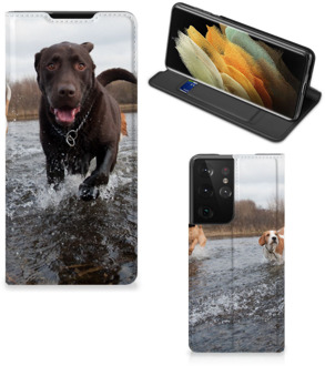 B2Ctelecom Standcase Hoesje Samsung Galaxy S21 Ultra Smart Cover Honden Labrador