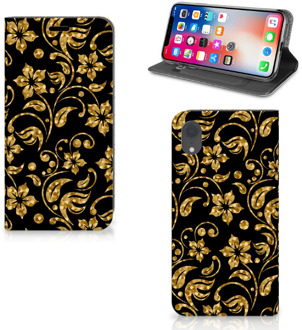 B2Ctelecom Standcase iPhone Xr Design Gouden Bloemen