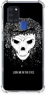 B2Ctelecom Stevige Bumper Hoesje Samsung Galaxy A21s Smartphone hoesje met doorzichtige rand Skull Hair