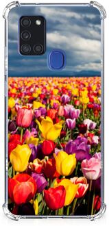 B2Ctelecom Stevige Telefoonhoesje Samsung Galaxy A21s Telefoon Hoesje met doorzichtige rand Tulpen