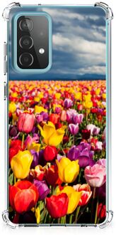 B2Ctelecom Stevige Telefoonhoesje Samsung Galaxy A52 4G/5G Telefoon Hoesje met doorzichtige rand Tulpen