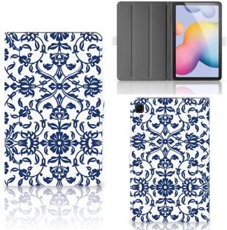 B2Ctelecom Tablet Beschermhoes Samsung Galaxy Tab S6 Lite Cover met Magneetsluiting Flower Blue