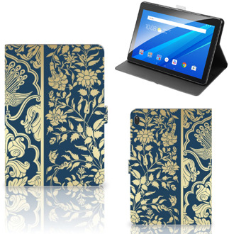 B2Ctelecom Tablet Book Cover Lenovo Tab E10 Tablet Hoes met Standaard Golden Flowers