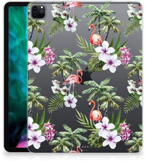 B2Ctelecom Tablet Cover iPad Pro 12.9 (2020) | iPad Pro 12.9 (2021) Siliconen Hoes Flamingo Palms met doorzichte zijkanten