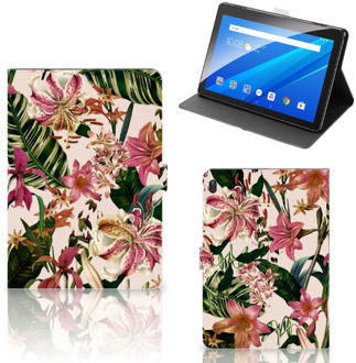 B2Ctelecom Tablet Cover Lenovo Tab E10 Hoesje met Magneetsluiting Bloemen