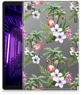 B2Ctelecom Tablet Cover Lenovo Tab M10 HD (2de generatie) Siliconen Hoes Flamingo Palms met doorzichte zijkanten