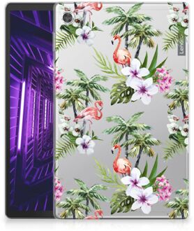 B2Ctelecom Tablet Cover Lenovo Tab M10 Plus Siliconen Hoes Flamingo Palms met doorzichte zijkanten