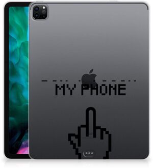 B2Ctelecom Tablet Hoes iPad Pro 12.9 (2020) | iPad Pro 12.9 (2021) Leuk Back Cover Quotes Finger Don't Touch My Phone met transparant zijkanten