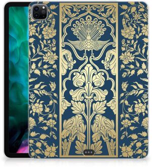 B2Ctelecom Tablet Hoes iPad Pro 12.9 (2020) | iPad Pro 12.9 (2021) Silicone Back Case Golden Flowers met transparant zijkanten