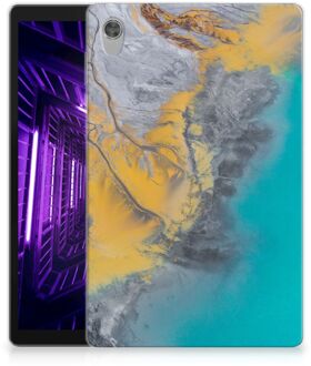 B2Ctelecom Tablet Hoes Lenovo Tab M10 HD (2de generatie) Leuk Case Marble Blue Gold met transparant zijkanten