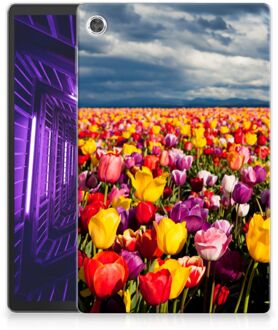 B2Ctelecom Tablet Hoes Lenovo Tab M10 Plus Fotohoesje Super als Moederdag Cadeau Tulpen met transparant zijkanten