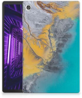 B2Ctelecom Tablet Hoes Lenovo Tab M10 Plus Leuk Case Marble Blue Gold met transparant zijkanten