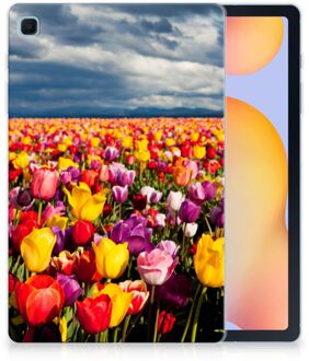 B2Ctelecom Tablet Hoes Samsung Galaxy Tab S6 Lite Fotohoesje Super als Moederdag Cadeau Tulpen met transparant zijkanten