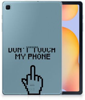 B2Ctelecom Tablet Hoes Samsung Galaxy Tab S6 Lite Leuk Back Cover Quotes Finger Don't Touch My Phone met transparant zijkanten