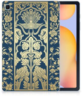 B2Ctelecom Tablet Hoes Samsung Galaxy Tab S6 Lite Silicone Back Case Golden Flowers met transparant zijkanten