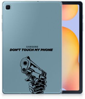 B2Ctelecom Tablet Hoesje met foto Samsung Galaxy Tab S6 Lite Siliconen Bumper Gun Don't Touch My Phone met doorzichte zijkanten